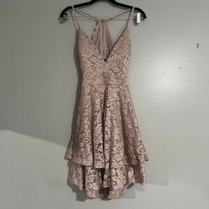 Emerald Sundae Champagne Lace Open Back Mini Dress M nwt coquette romantic soft